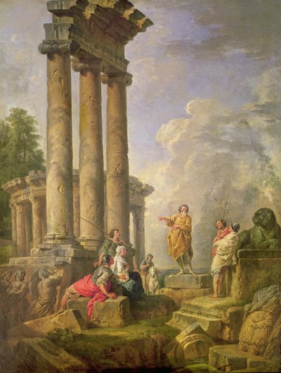 Ruïnes met Sint Paulus die predikt, 1735 door Giovanni Paolo Pannini